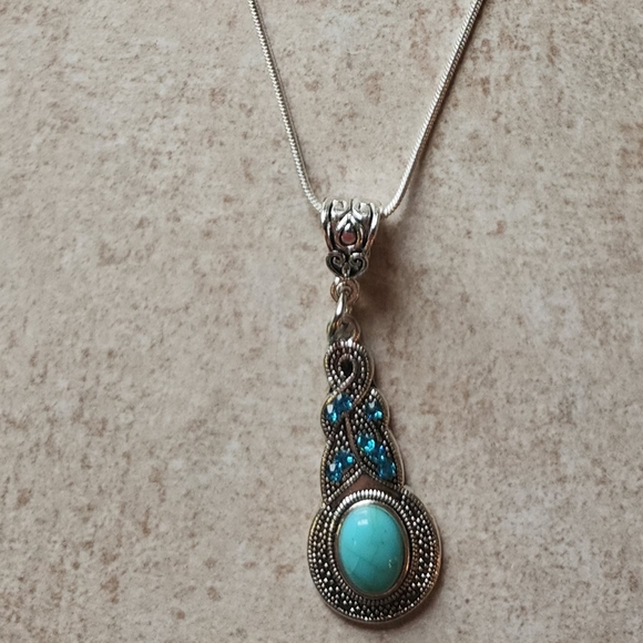 COPY - New turquoise color boho 20" 925 stamped necklace and earrings set - Picture 6 of 11